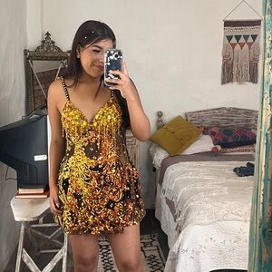 Elegant Gold and Black Women's Dress